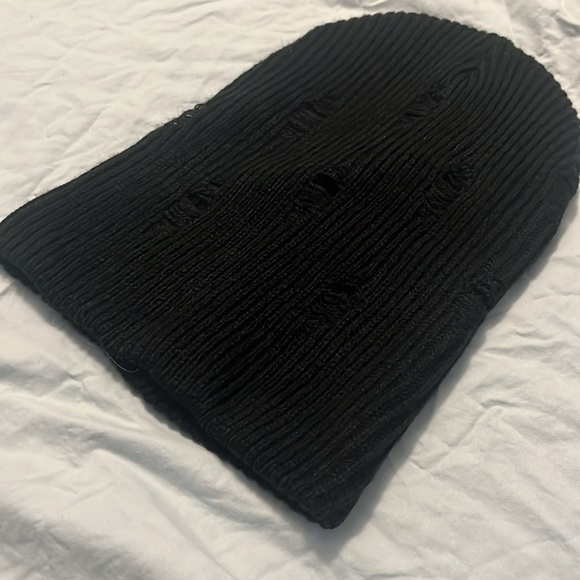 Slouchy Knit Distressed Beanie - Black - Picture 2 of 3